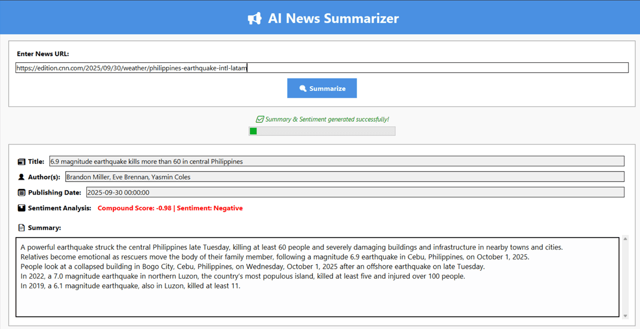 AI News Summarizer with Sentiment Analysis
