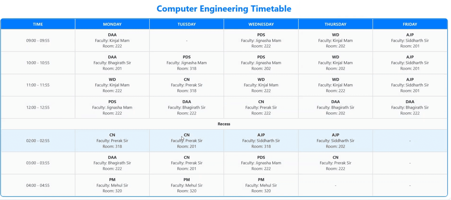 TimeTable Management System